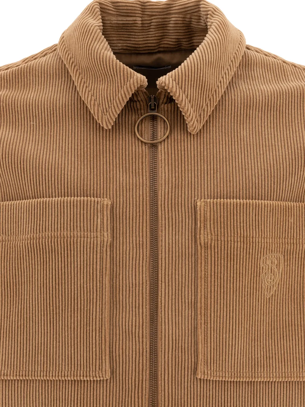 Burberry Logo Embroidered Zipped Corduroy Overshirt