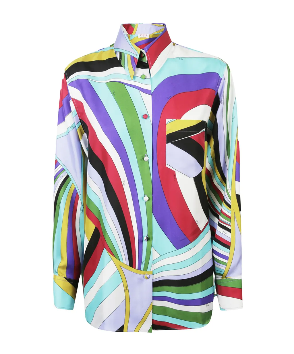 Abstract-Print Silk Shirt