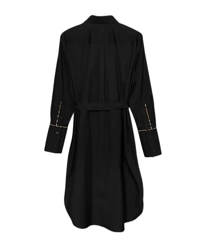 Check Trim Stretch Cotton Shirt Dress