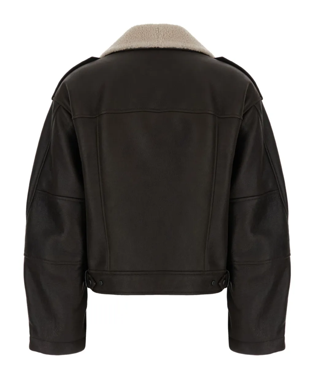 Brunello Cucinelli Shearling-Collar Cropped Biker Jacket