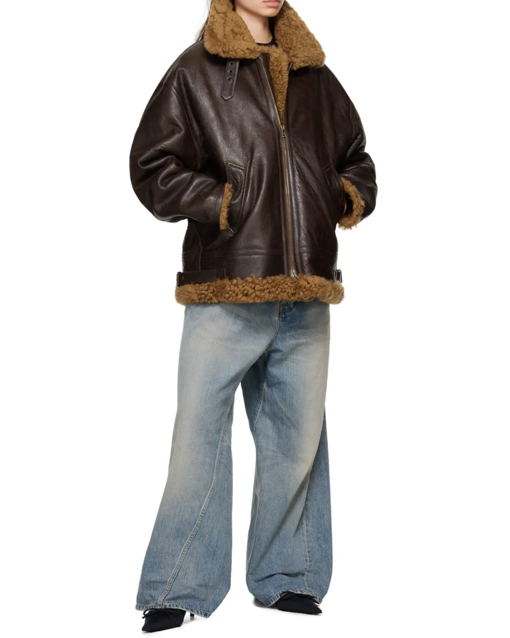 Lapel Long-Sleeved Leather Jacket