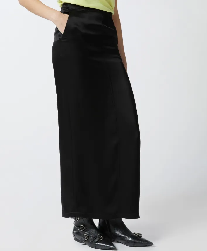 Pinko Rear Slit Long Satin Skirt