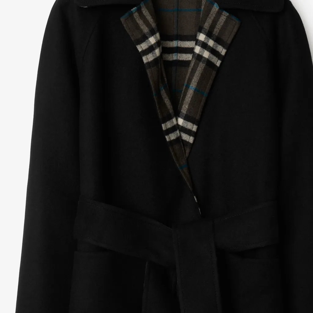 Burberry Reversible Checked Tied-Waist Wrap Coat