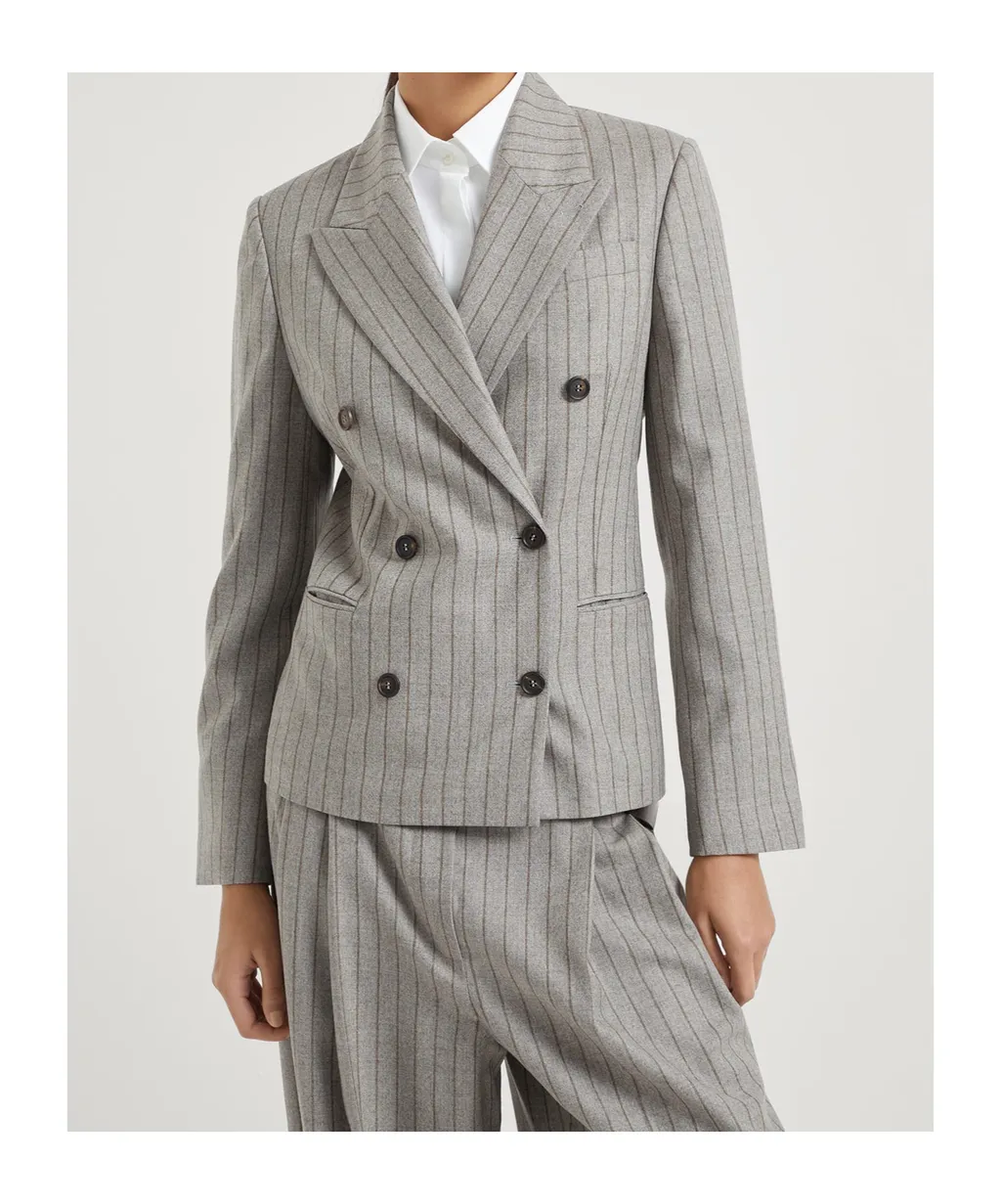 Brunello Cucinelli Double Breasted Pinstriped Jacket