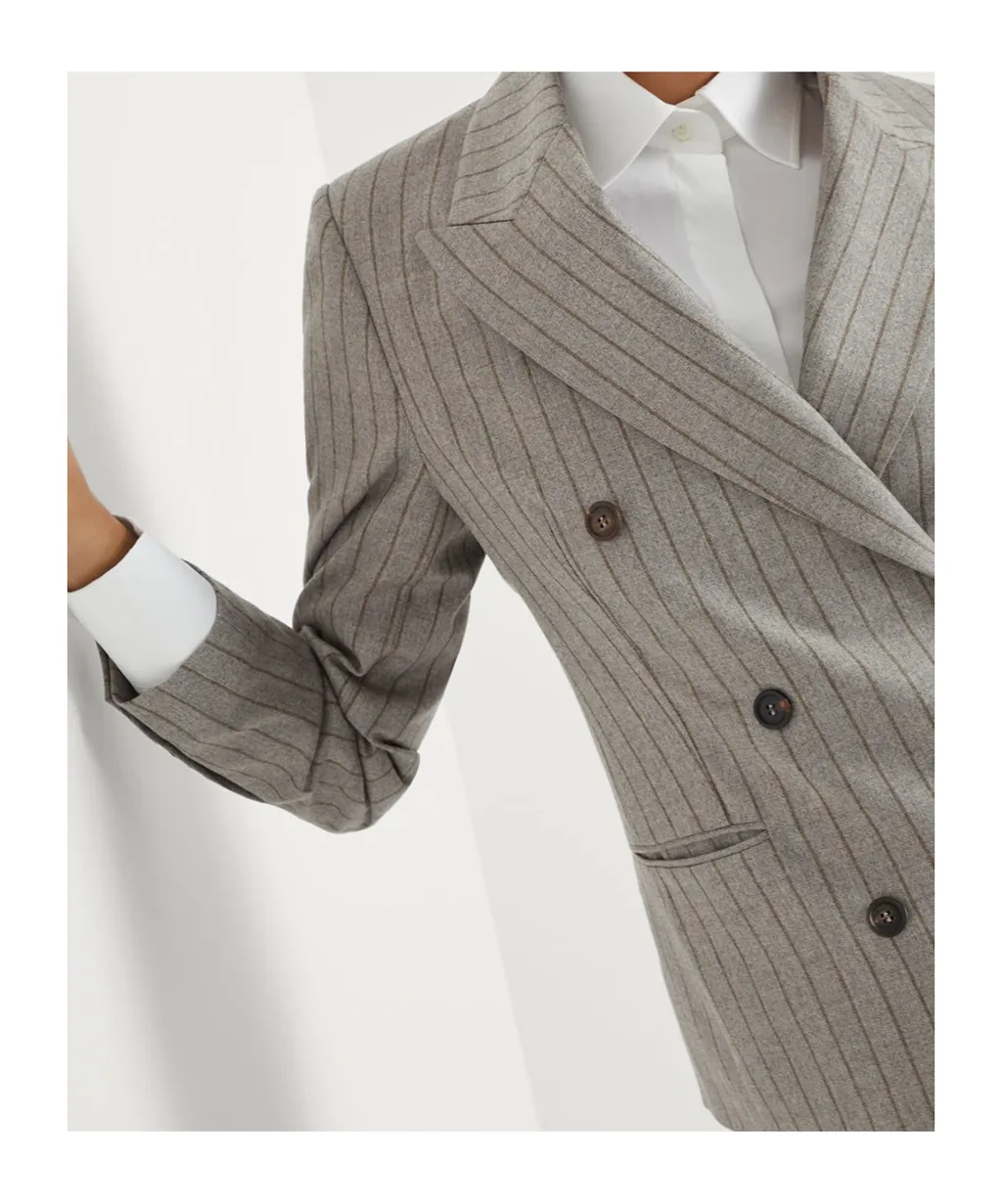 Brunello Cucinelli Double Breasted Pinstriped Jacket
