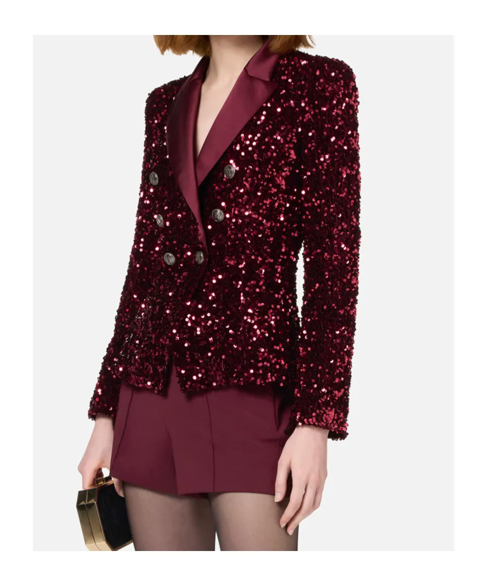 Elisabetta Franchi Double Breasted Sequin Embellished Blazer