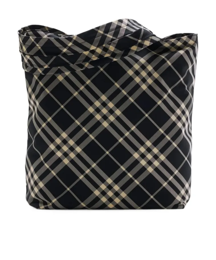 Burberry Checkered Logo Embroidered Tote Bag