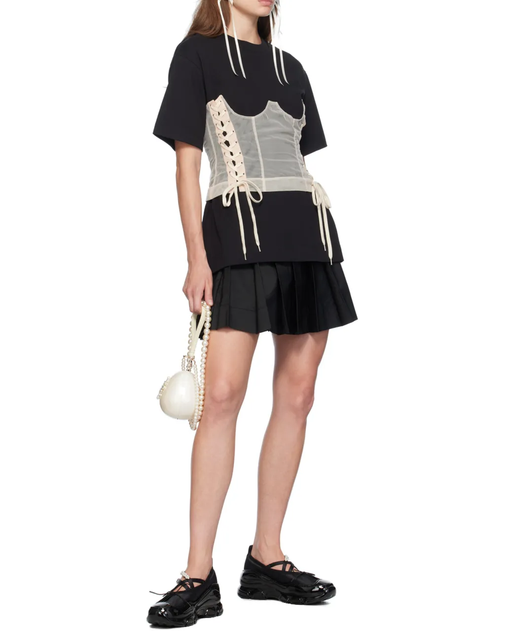 Elasticated-Waist Pleated Mini Skirt