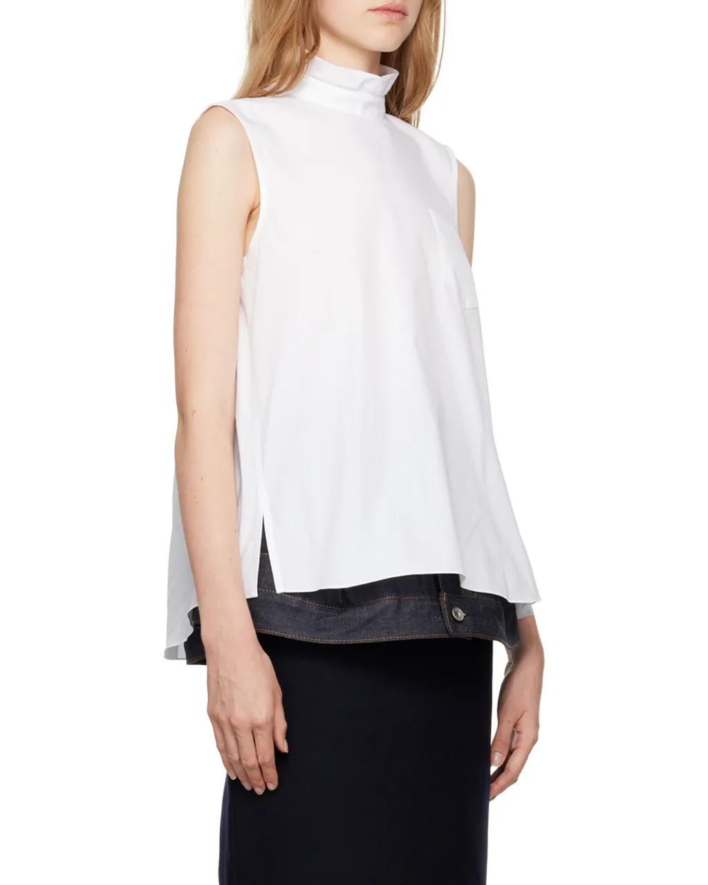 Sacai Ruffled Neck Sleeveless Blouse