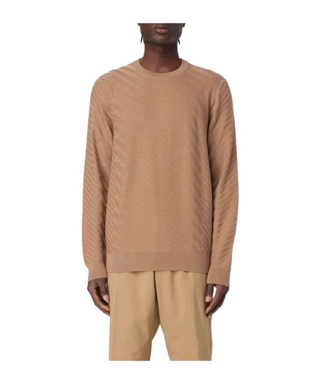 Diagonal-Pattern Crew-Neck Sweater