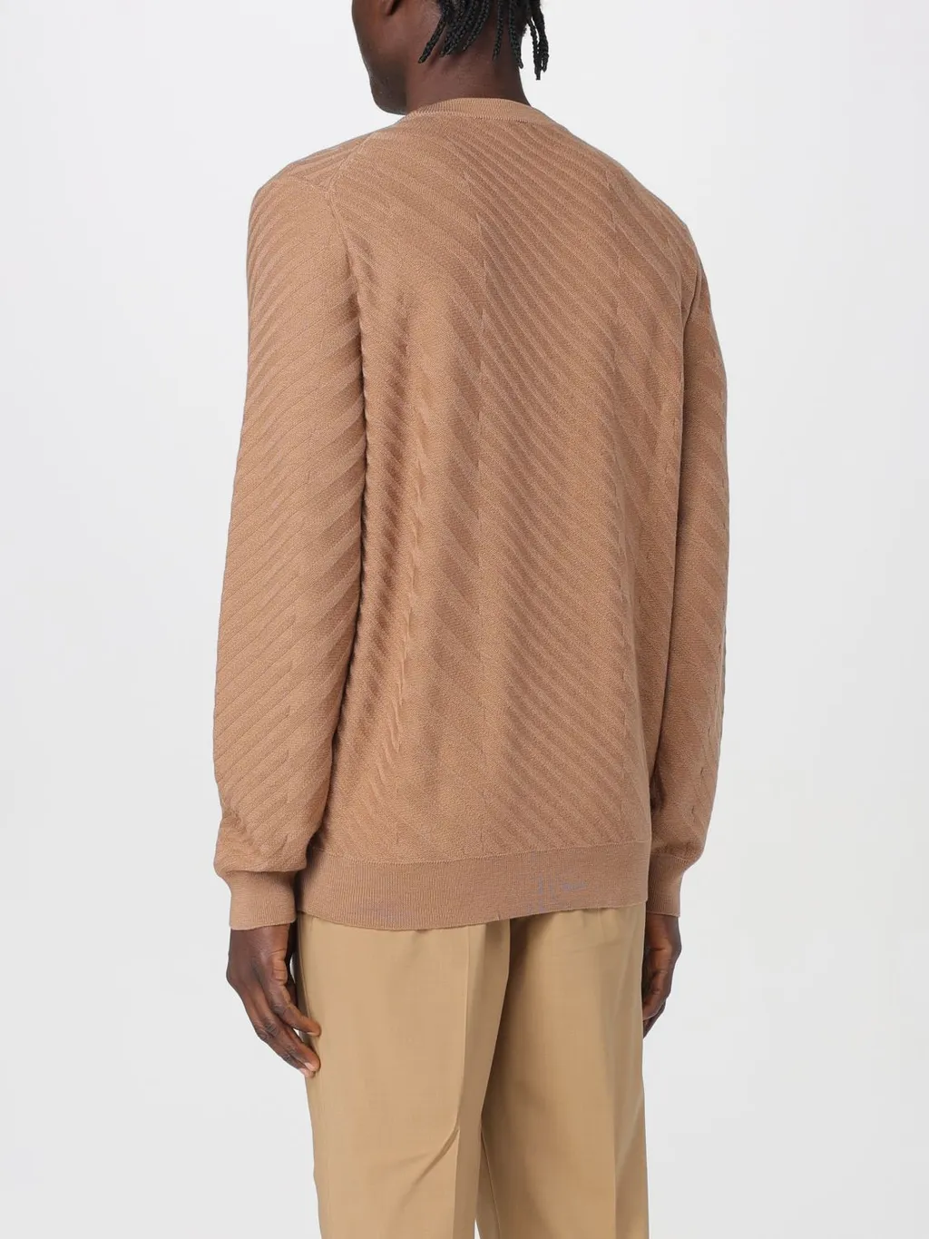 Diagonal-Pattern Crew-Neck Sweater