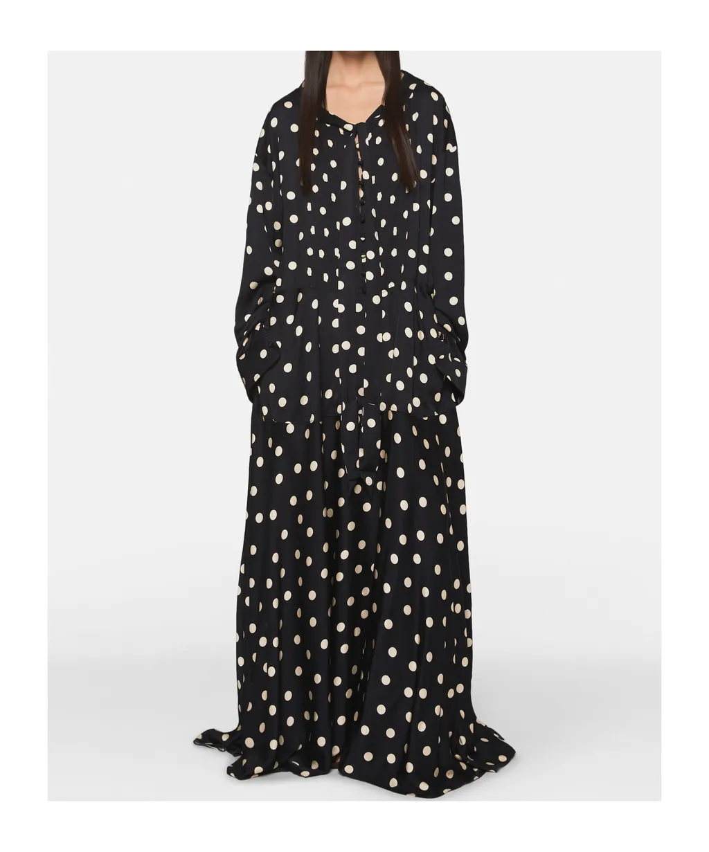 Long-Sleeved Polka Dot Extra-Long Dress
