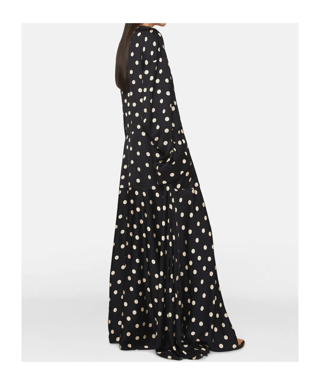 Long-Sleeved Polka Dot Extra-Long Dress