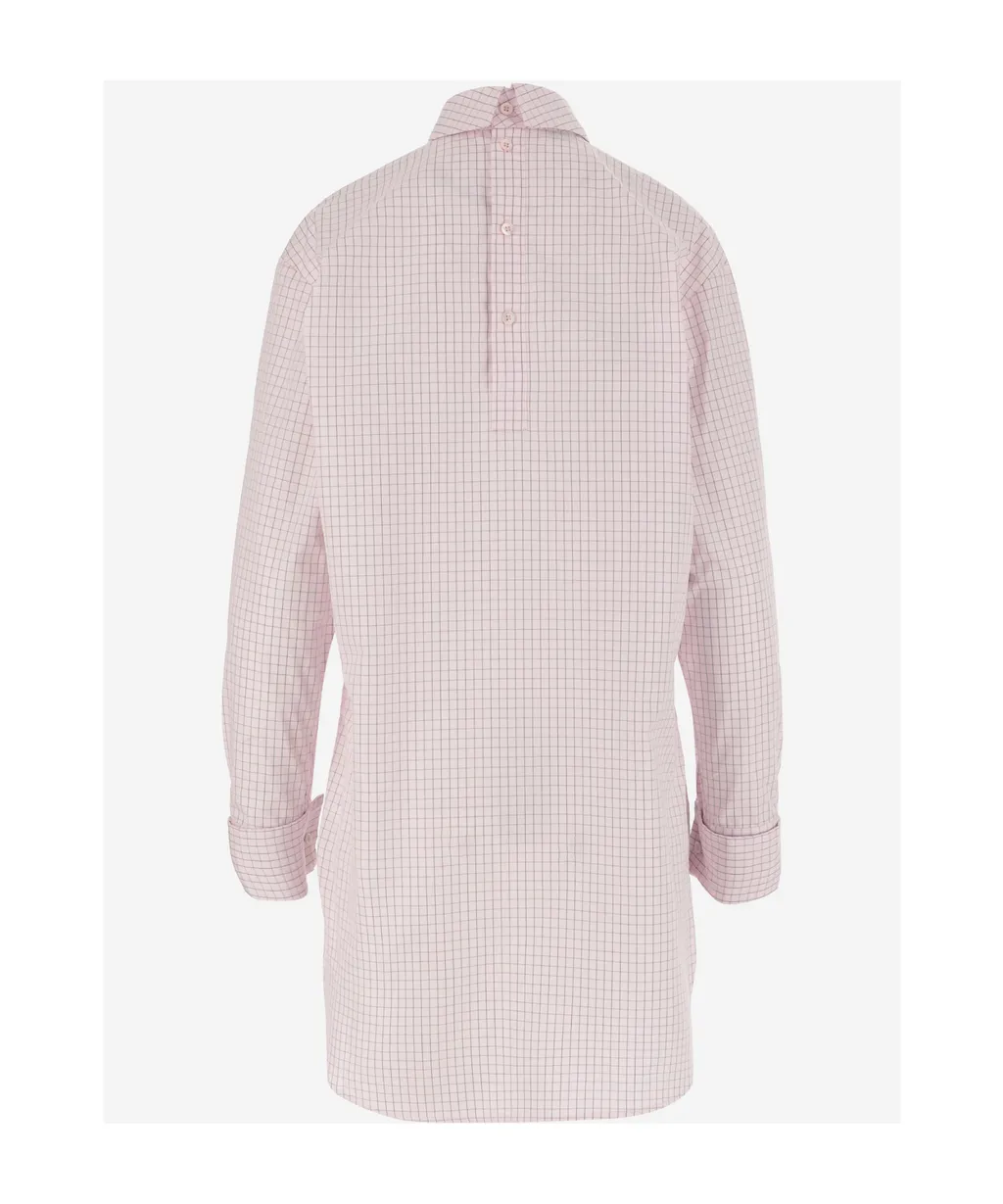 Dries Van Noten Grid Mock-Neck Long-Sleeve Shirt