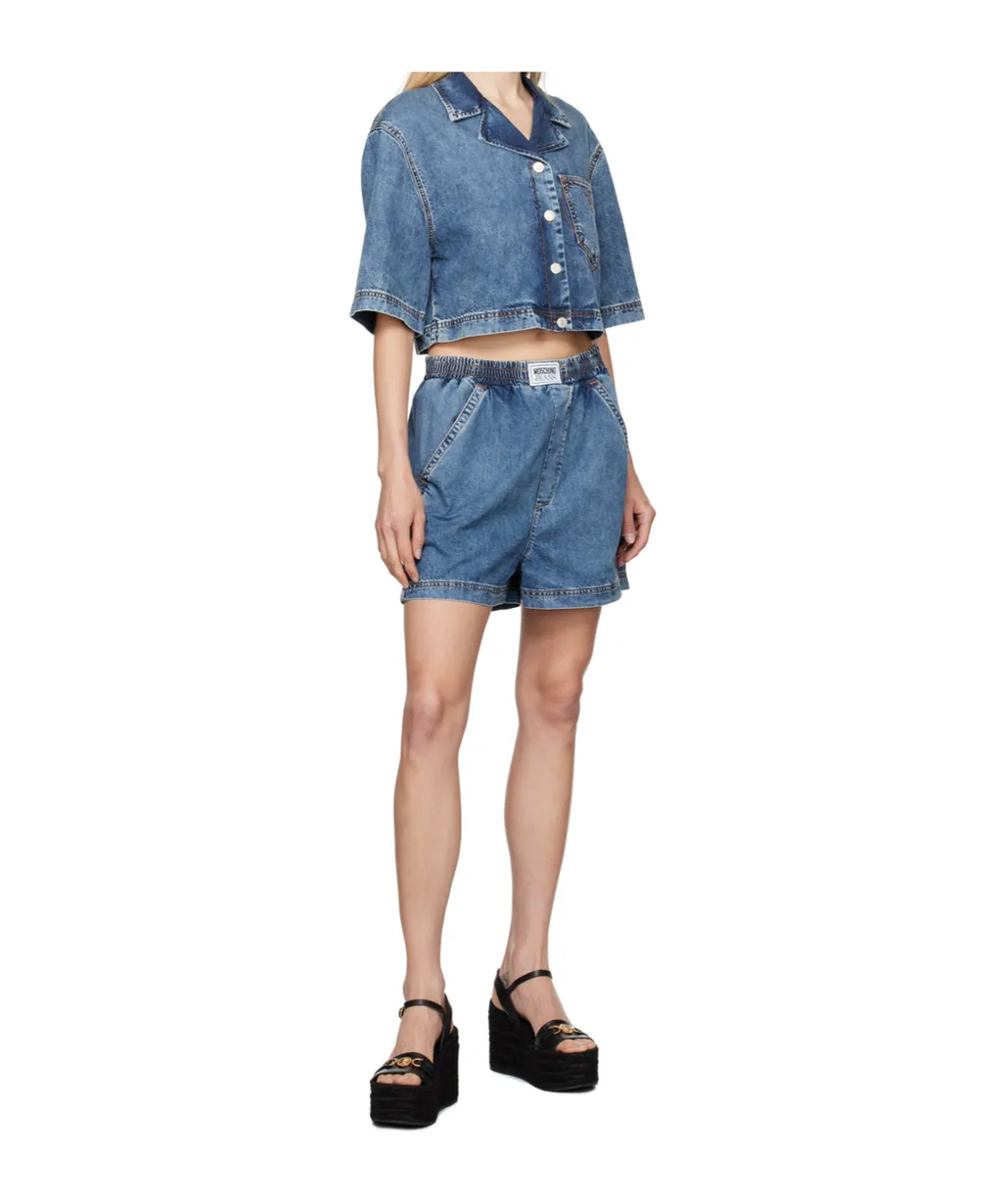 Elastic Waist Denim Shorts