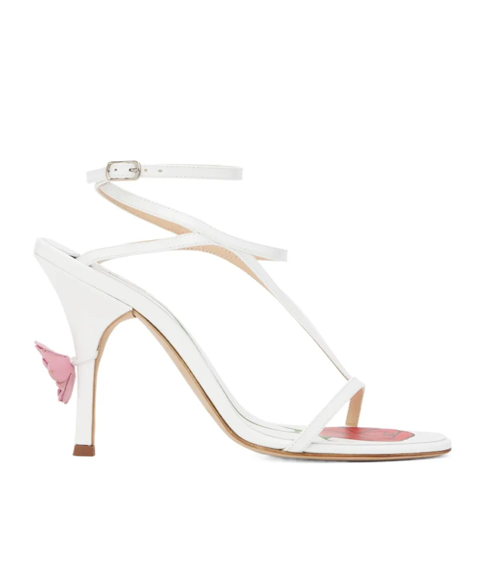 Strappy Floral Decal High-Heeled Sandals