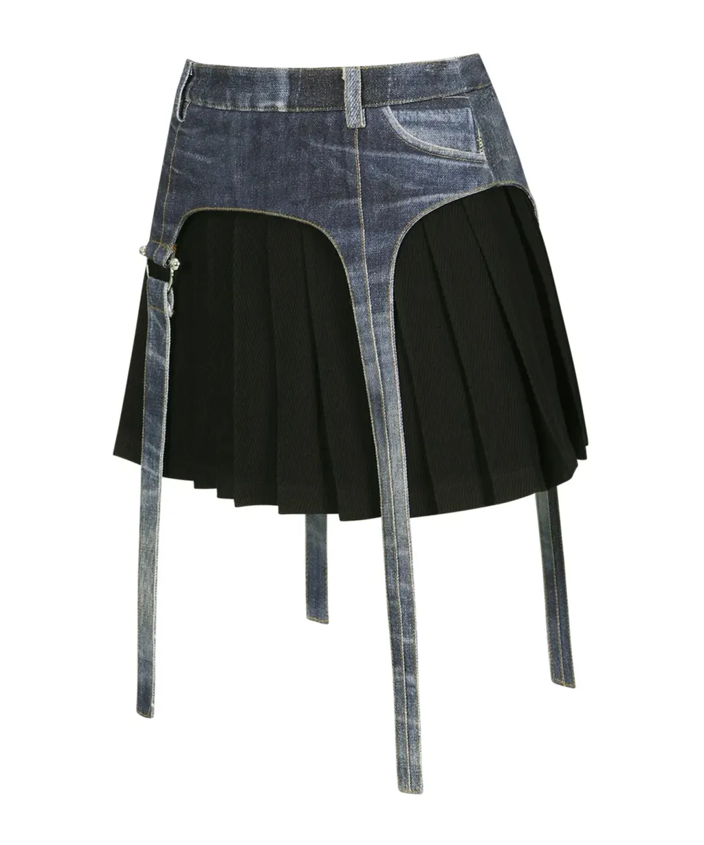 Trompe L'oeil Pleated Mini Skirt