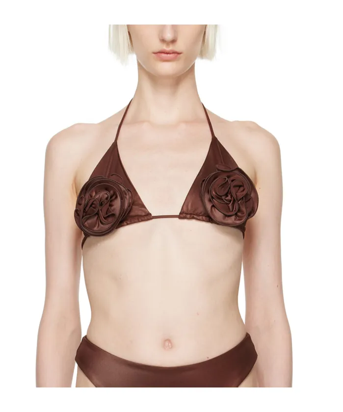 Rose-Embellished Triangle Bikini Top