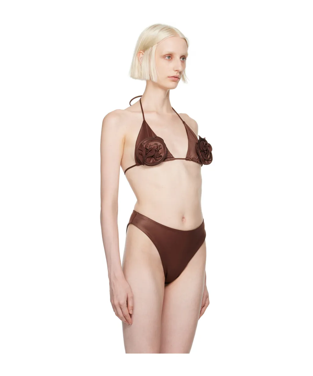 Rose-Embellished Triangle Bikini Top