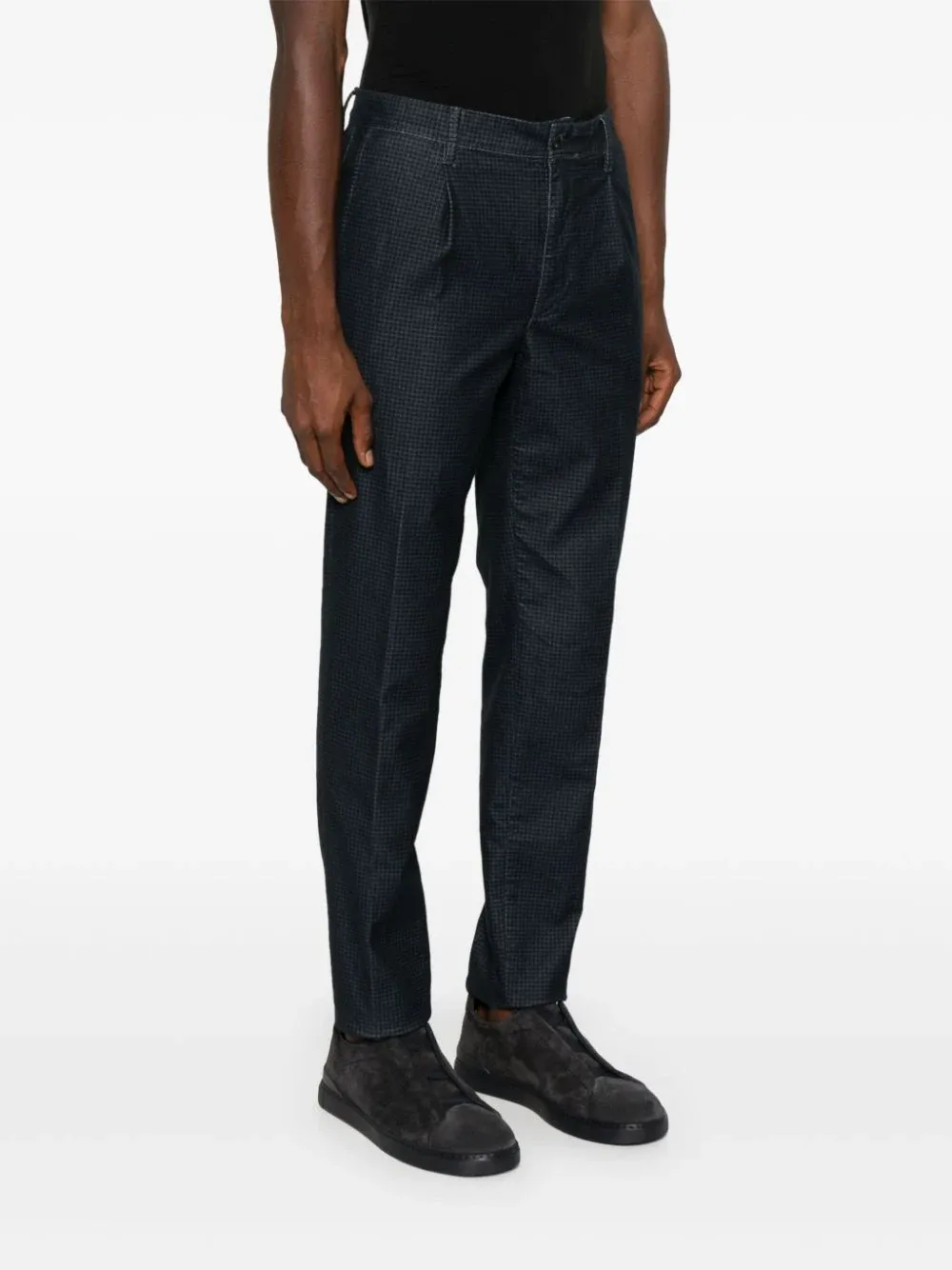 Herringbone-Pattern Tapered Trousers