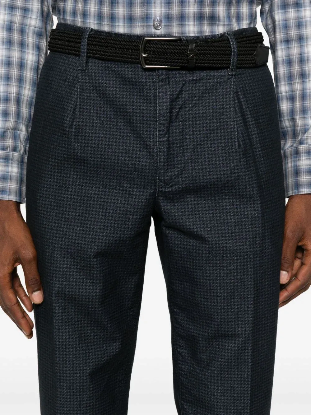 Herringbone-Pattern Tapered Trousers
