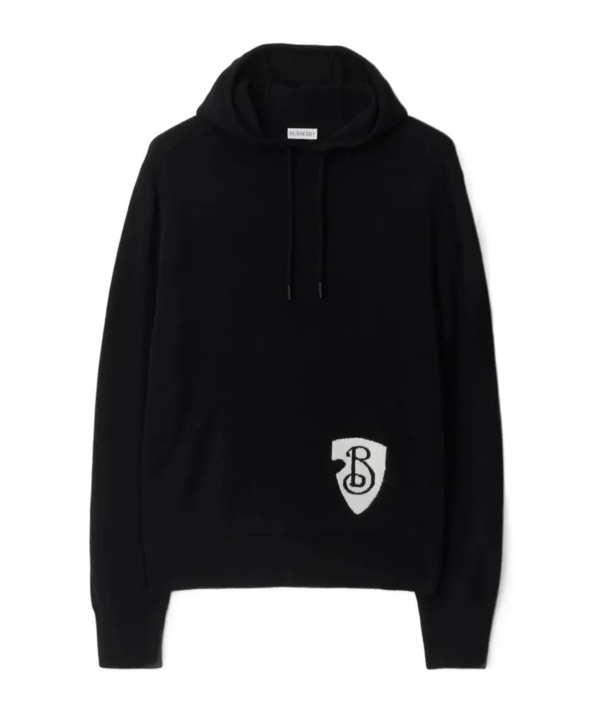 Burberry B Shield Logo Intarsia-Knit Drawstring Hoodie