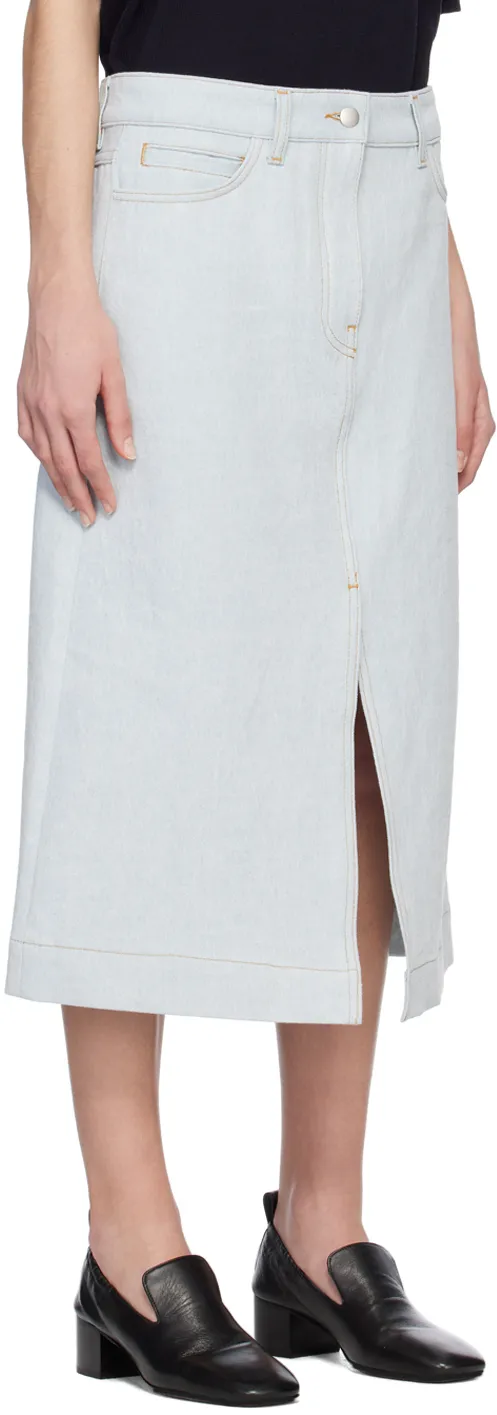 Slit-Detail Denim Midi Skirt