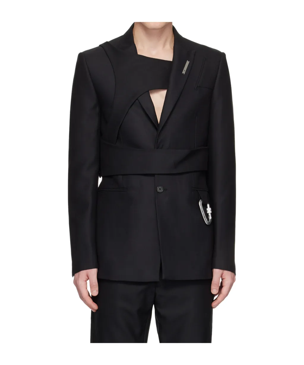 Carabiner-Detail Striped Blazer