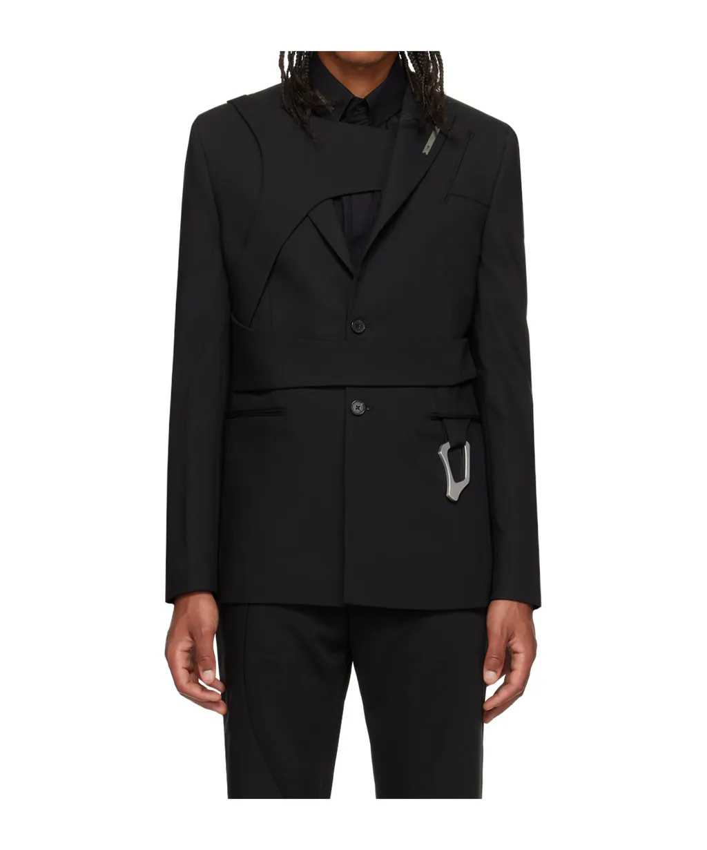Carabiner-Detail Striped Blazer