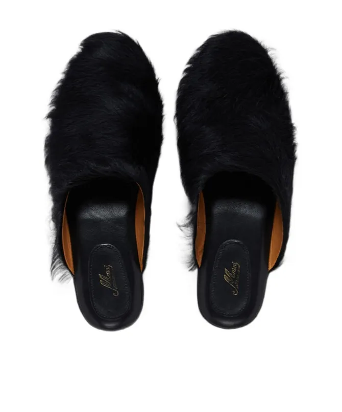 Black Long-Hair Calfskin Sabot