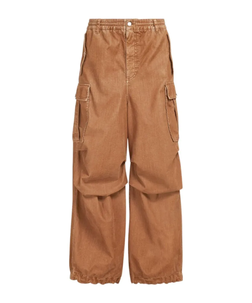 Beige Flocked Denim Cargo Pants