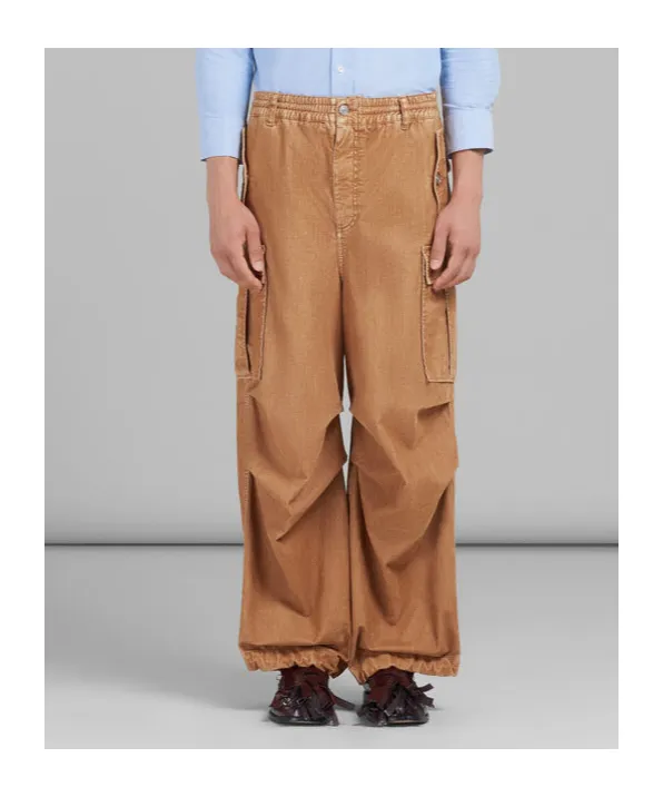 Beige Flocked Denim Cargo Pants