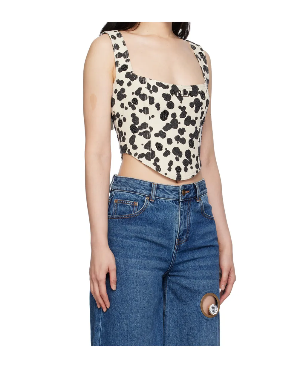 Dalmatian-Print Denim Corset Top
