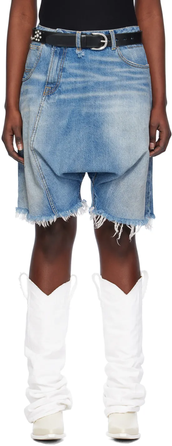 Asymmetric Drop-Crotch Denim Shorts