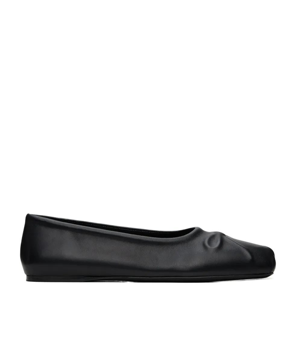 Black Nappa Leather Little Bow Ballet Flat