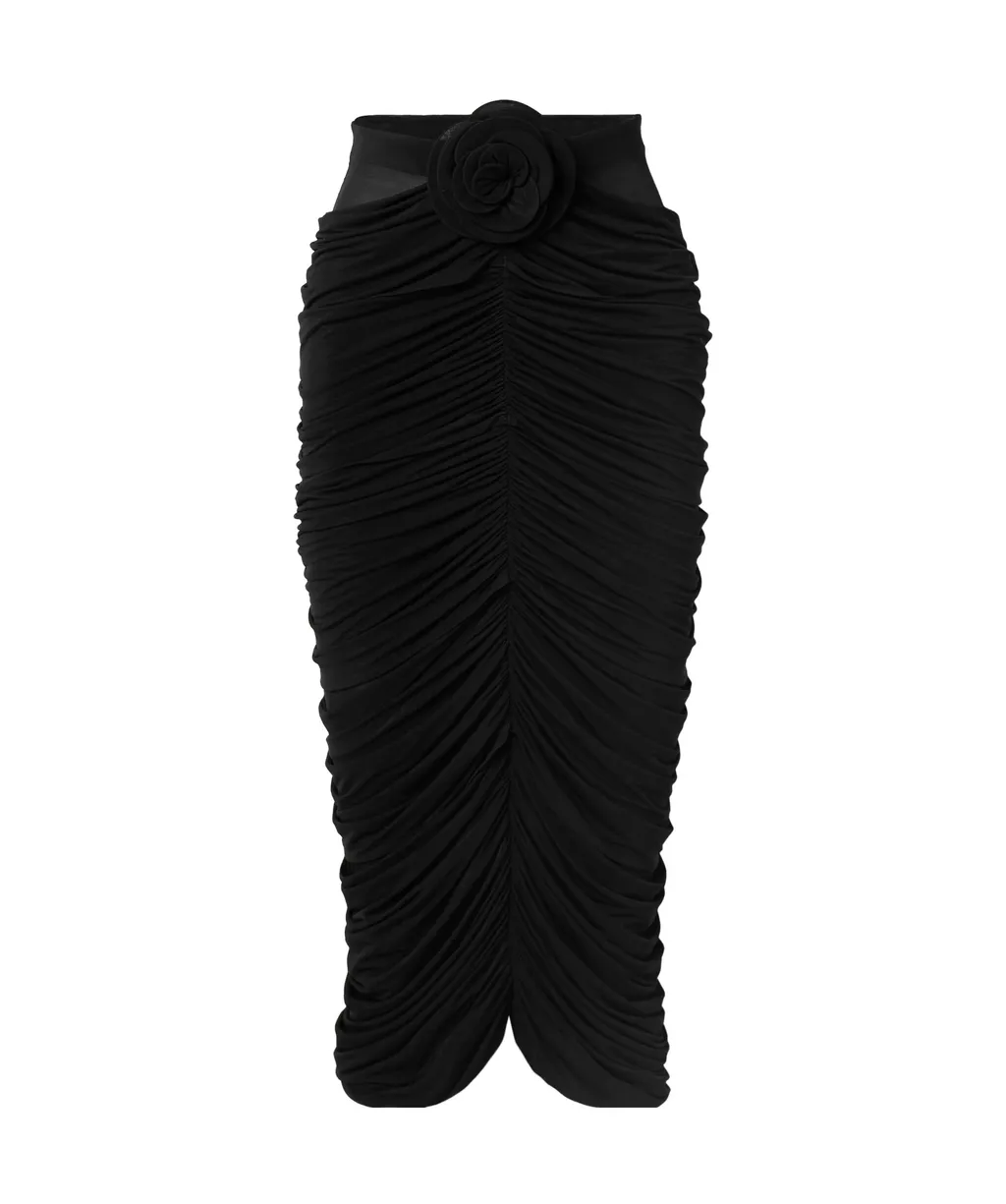 Magda Butrym Ruched Rose Patch Midi Skirt