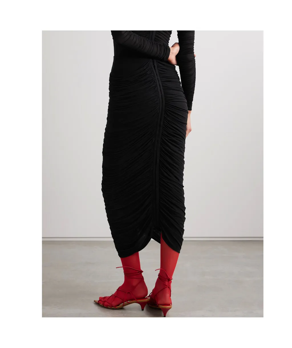 Magda Butrym Ruched Rose Patch Midi Skirt