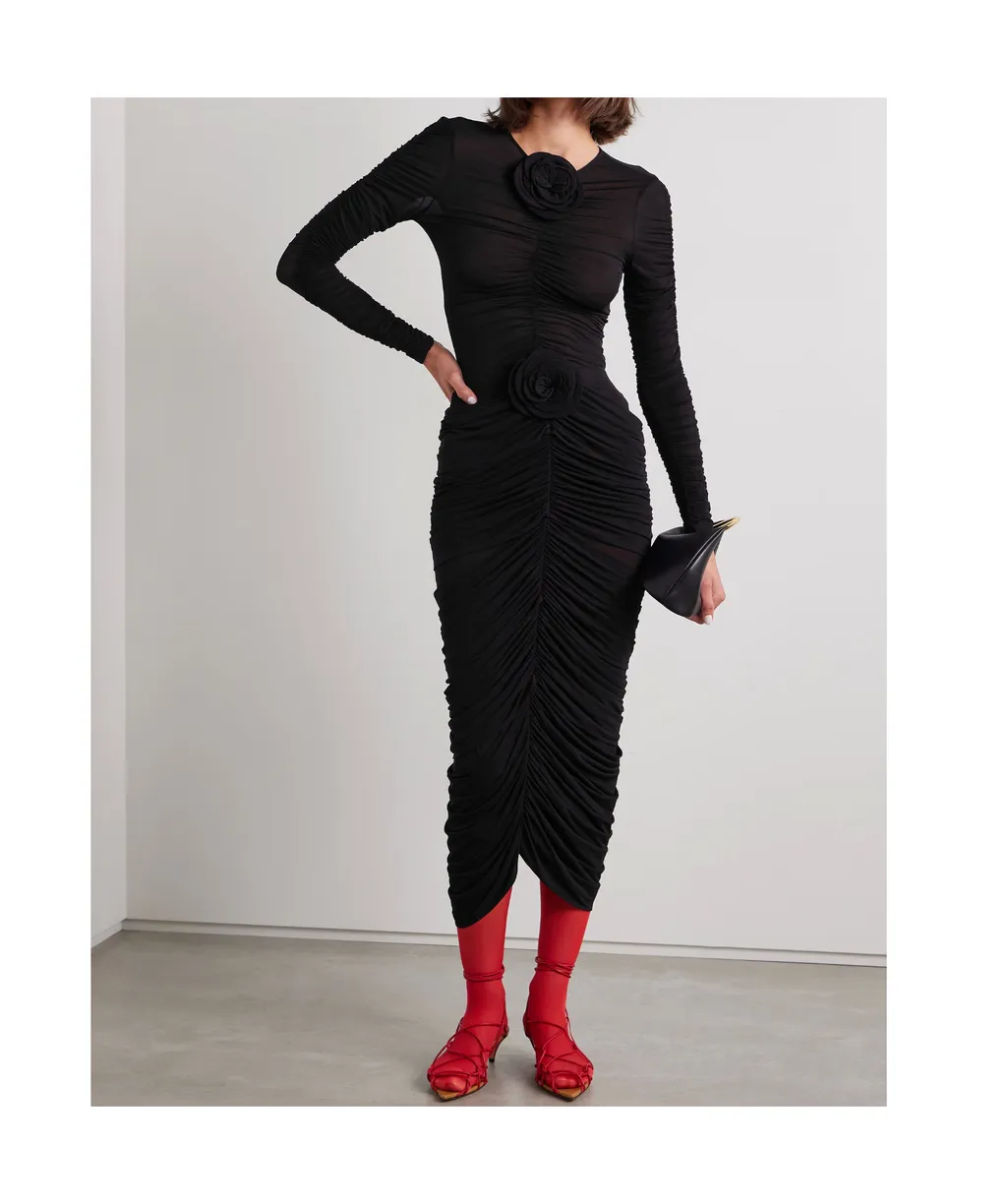 Magda Butrym Ruched Rose Patch Midi Skirt