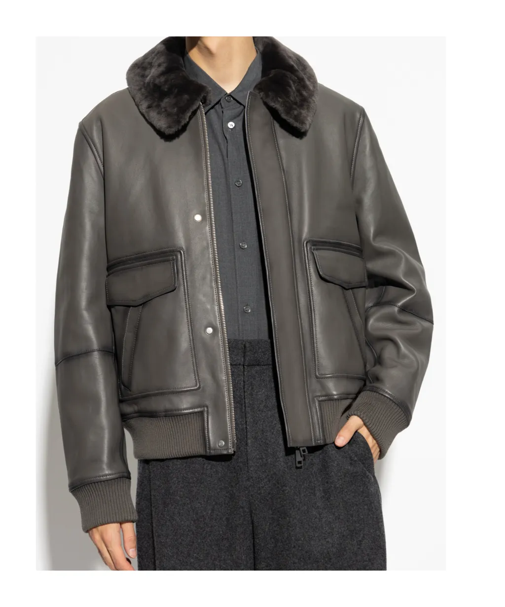 Shearling-Collar Leather Jacket