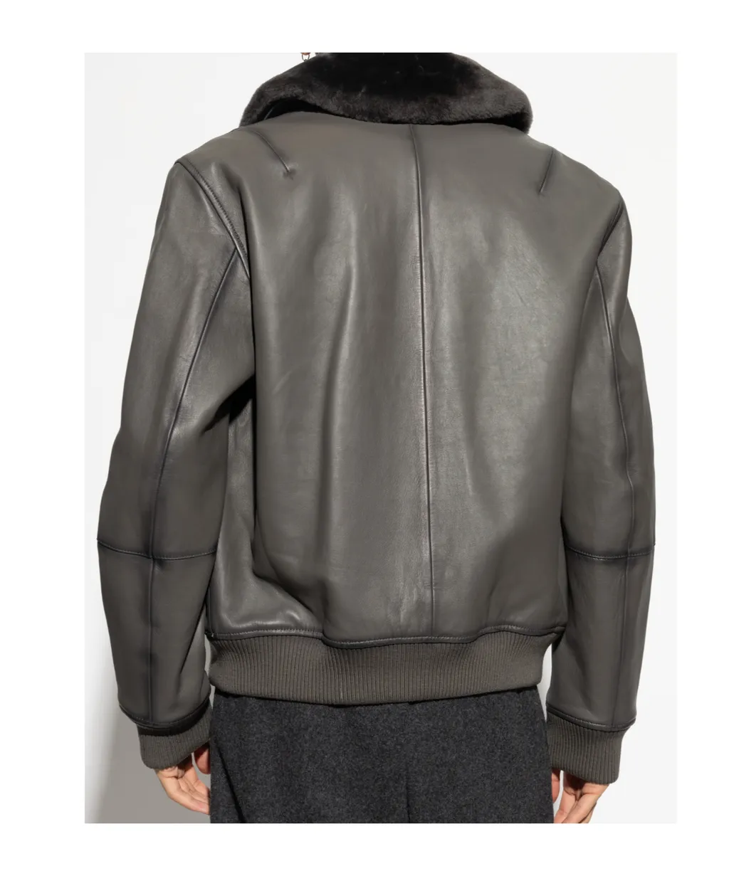 Shearling-Collar Leather Jacket