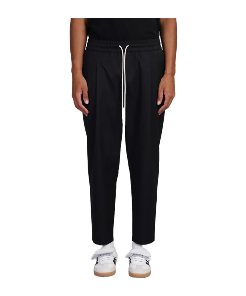 Drawstring Twill Cropped Trousers