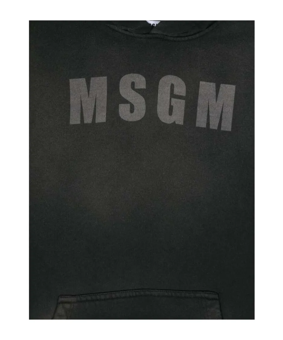 Msgm Kids Logo Printed Straight Hem Hoodie