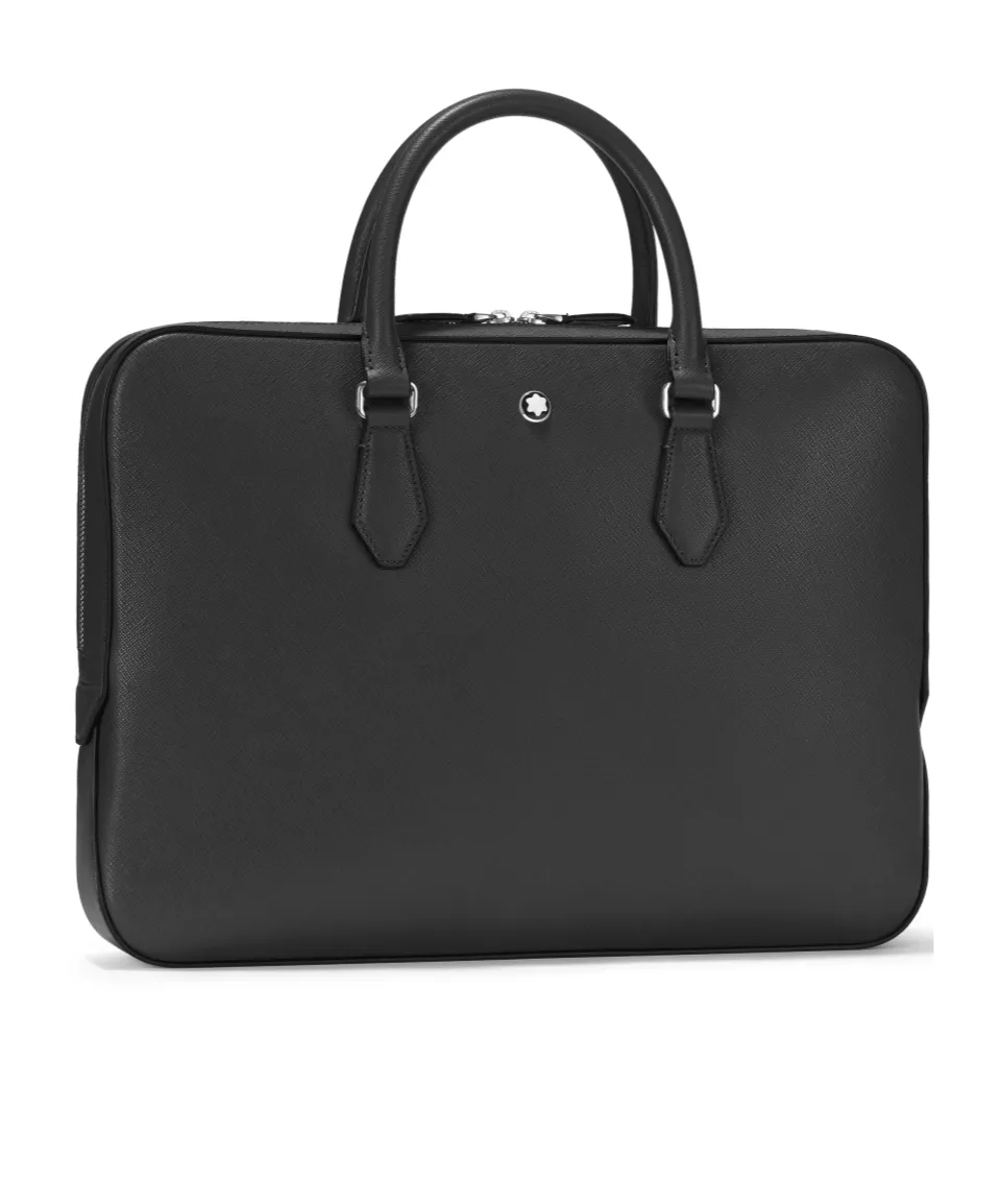 Logo-Plaque Leather Laptop Bag