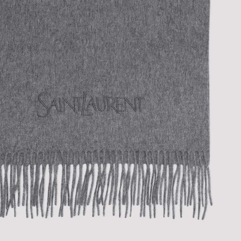 Saint Laurent Logo Embroidered Scarf
