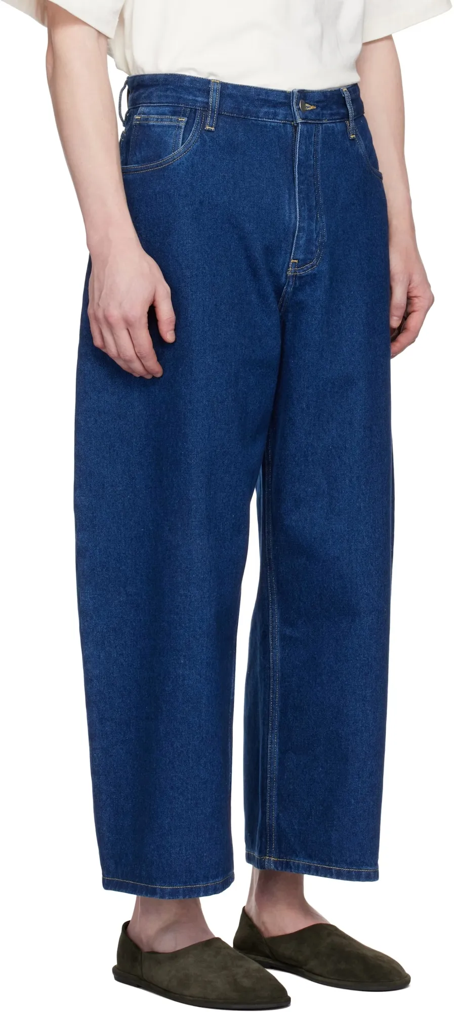 Studio Nicholson Logo Patch Cropped Wide-Leg Jeans