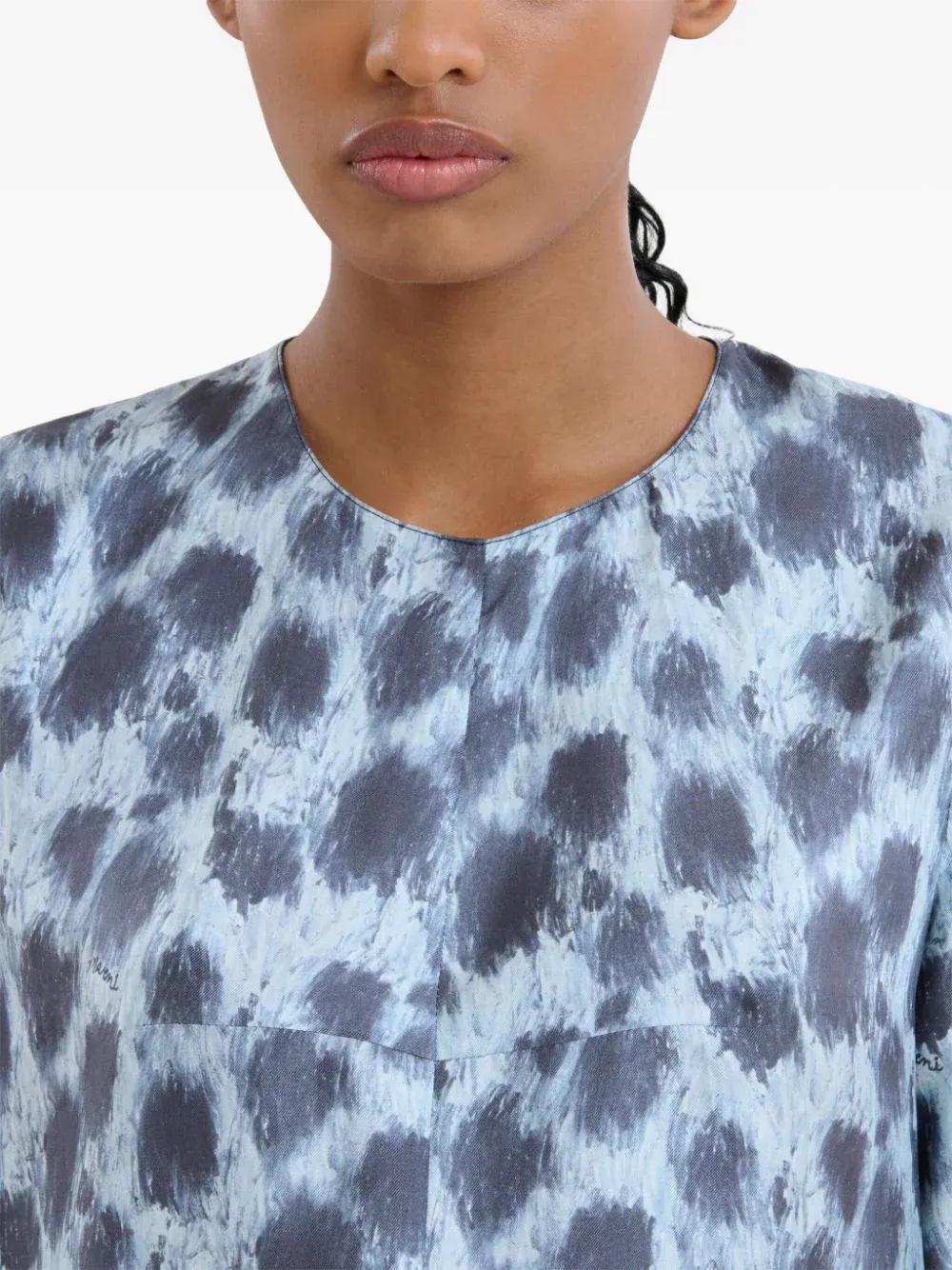 Grey Silk Long Dress With Crayon Leopard Print