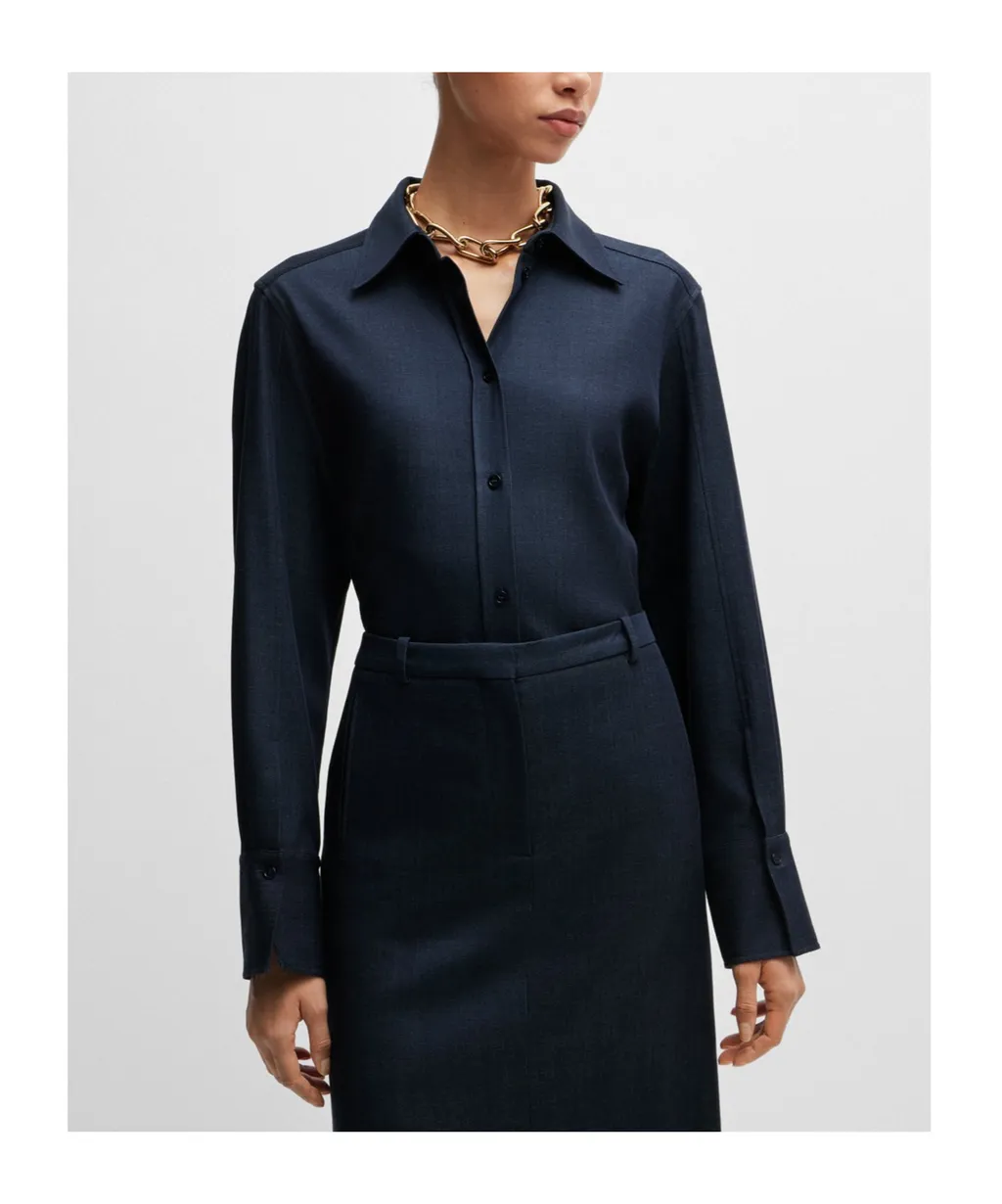 Boss Hugo Boss Denim-Effect Twill Regular-Fit Blouse