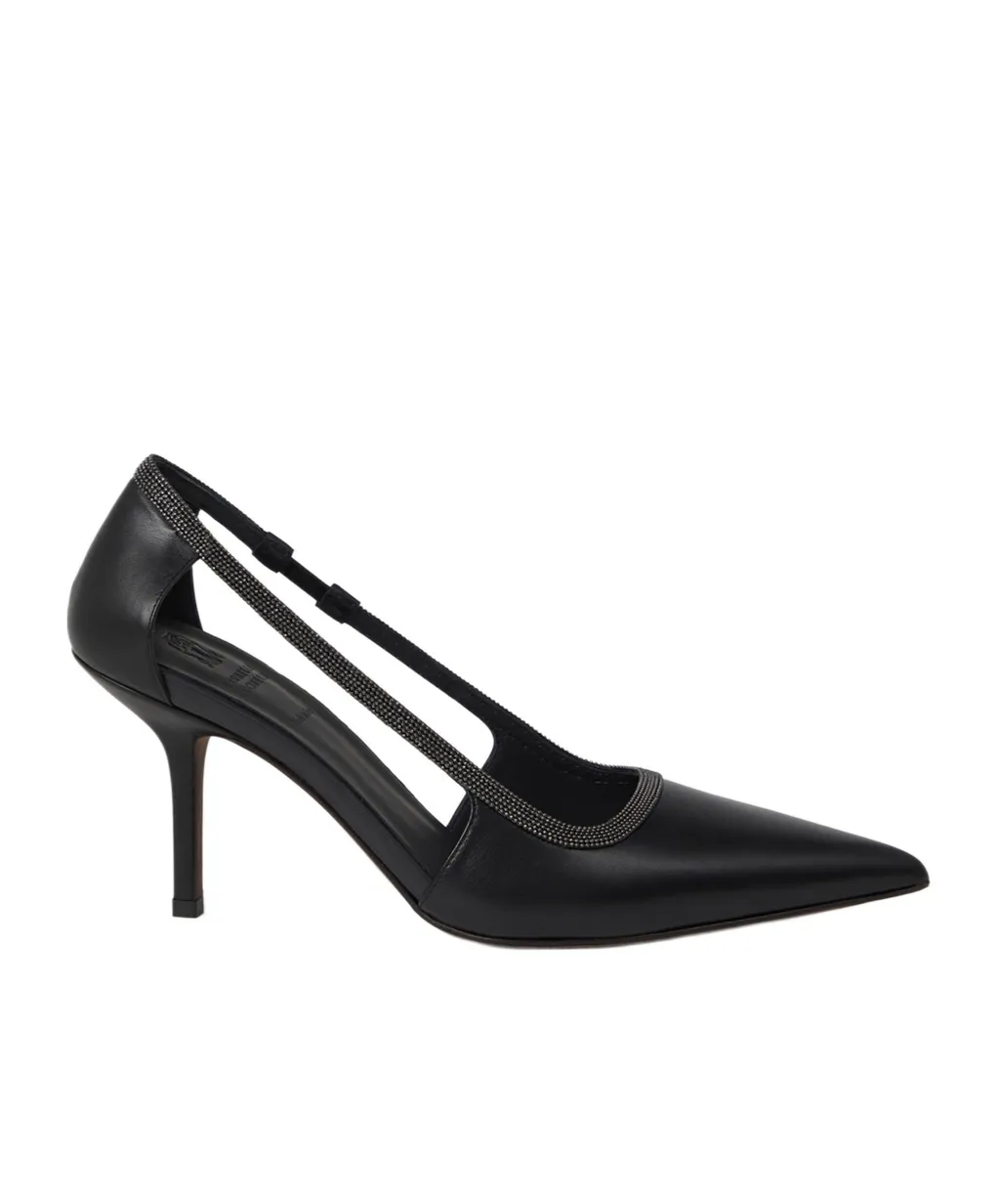 Monili-Trim Cut-Out Leather Pumps