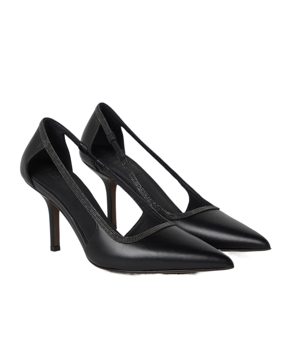 Monili-Trim Cut-Out Leather Pumps