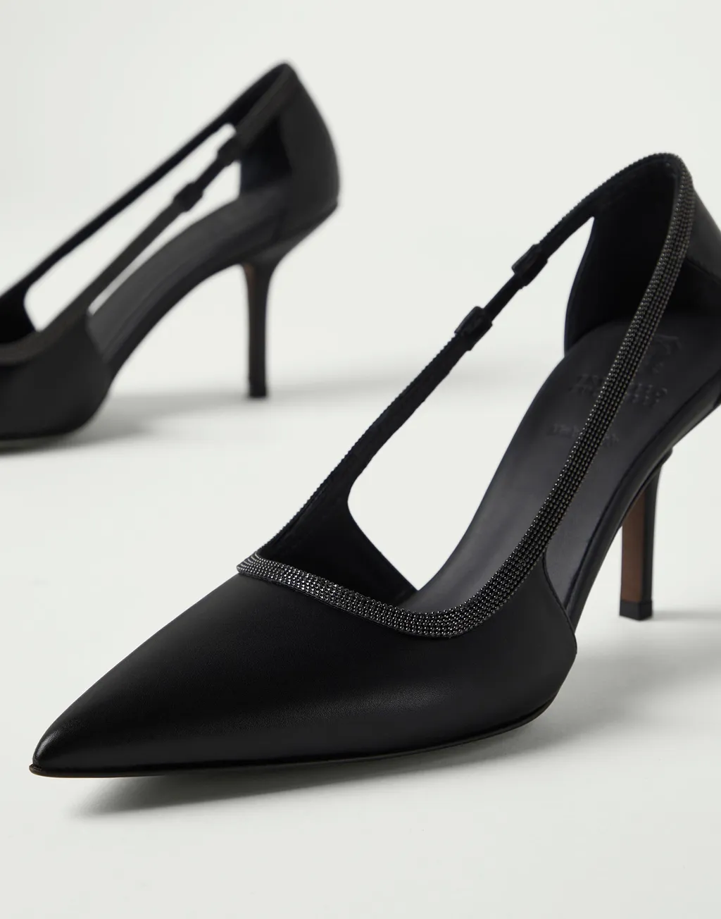Monili-Trim Cut-Out Leather Pumps